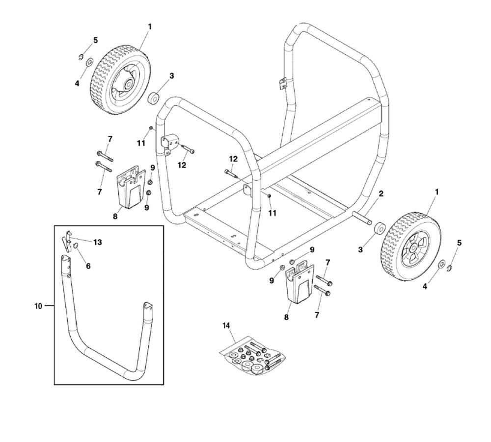 Wheel Kit Diagram and Parts List for 030791-00  Briggs and Stratton Generator